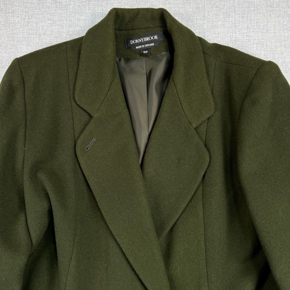 Donnybrook Wool Overcoat Double Breasted Women 16P Dark Green Classic Ukraine - Picture 2 of 12